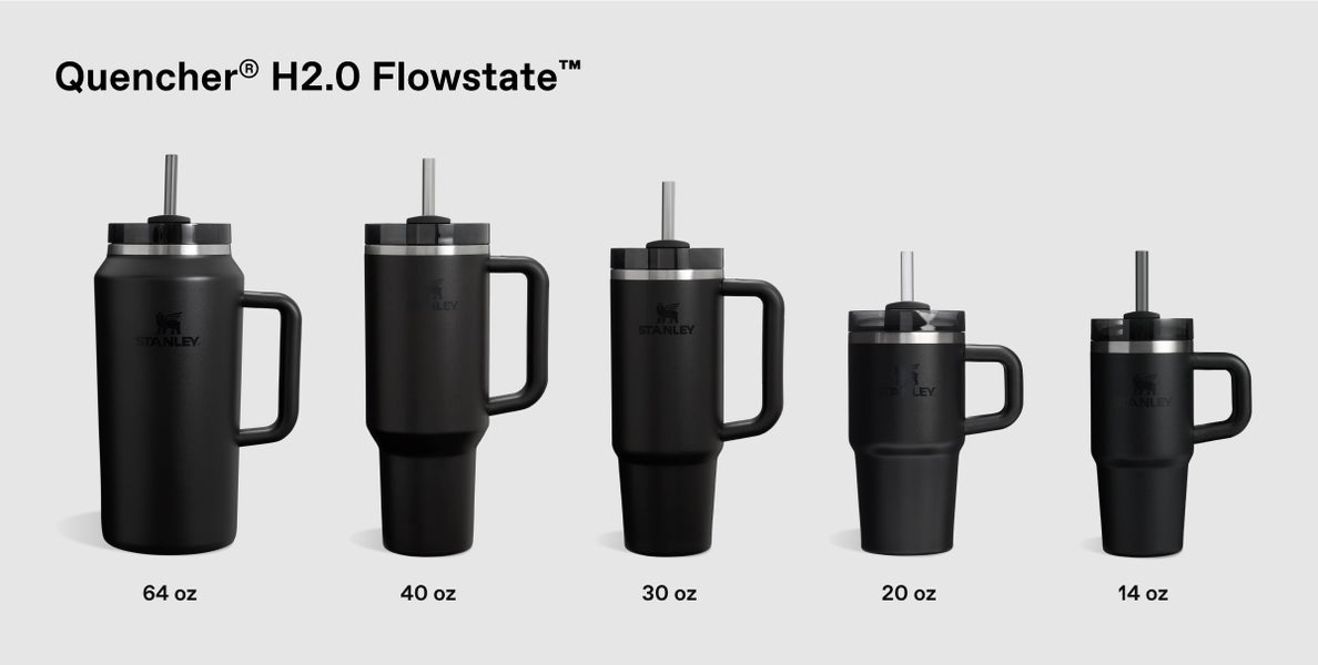 Size comparison chart for The Quencher H2.0 Flowstate™ Tumbler | 30 OZ